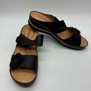 Hylianz Women’s Comfort Wedge Flower Slide Sandals, Black, 10
